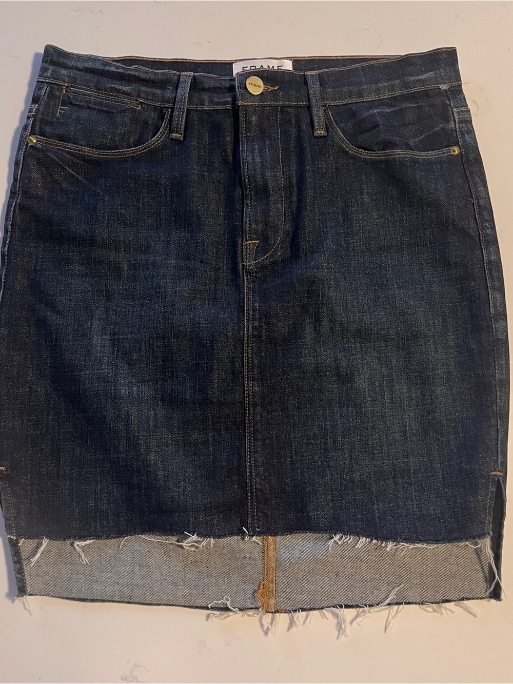 FRAME "Le Staggered" Denim Jean Raw Hem Mini Skirt - Size 27
